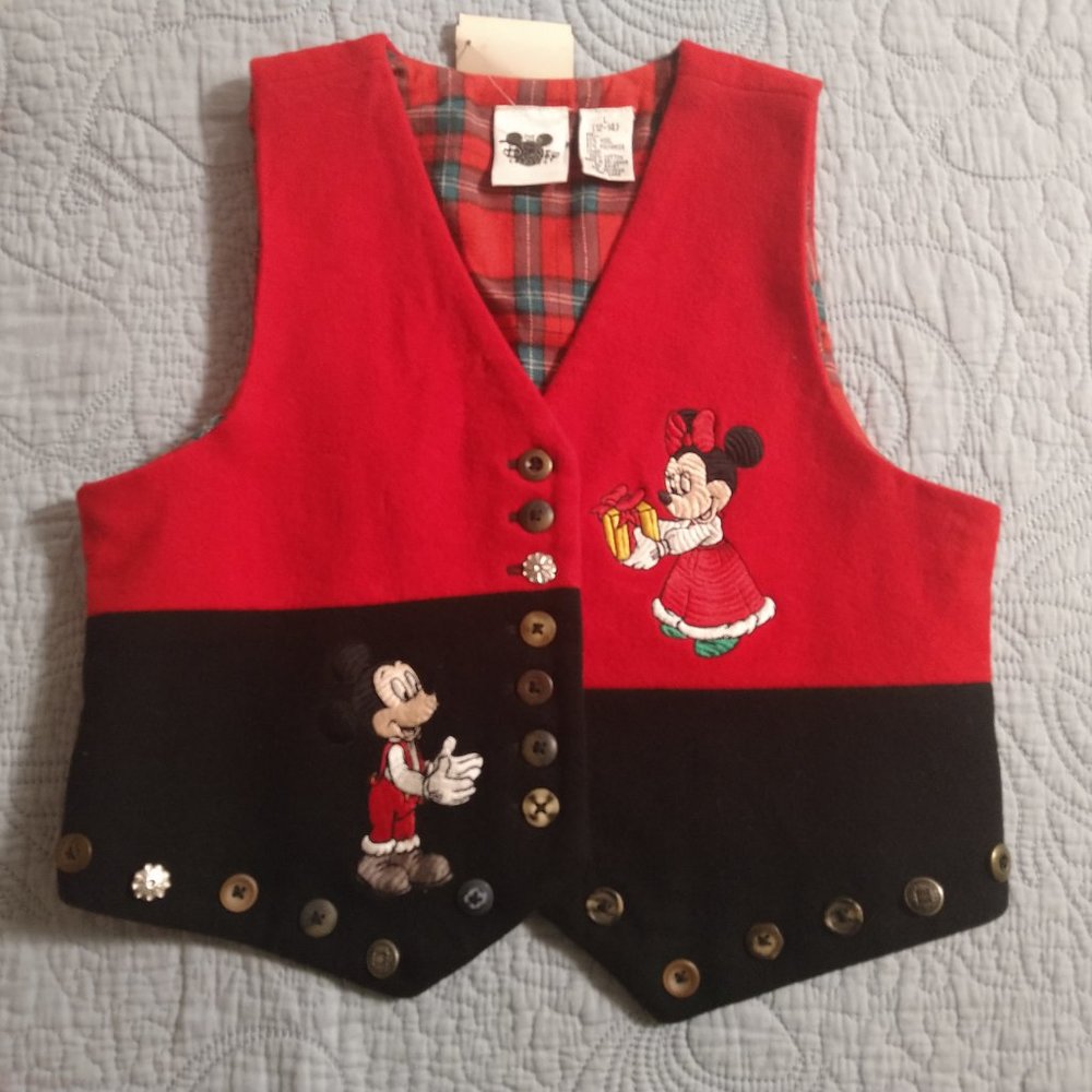 Vintage Disney Mickey and Minnie Mouse Embroidered Vest Childs Size  L  NWT